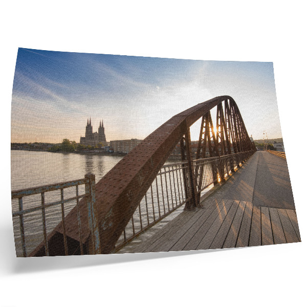 Affiche décorative Pont métallique, rivière Cathedral, coucher de soleil paisible
