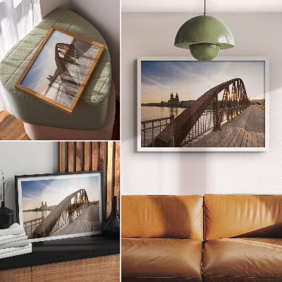 Affiche décorative Pont métallique, rivière Cathedral, coucher de soleil paisible
