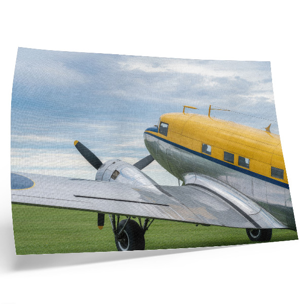 Affiche avion classique élégant jaune, gris et bleu