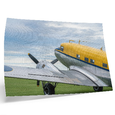 Affiche avion classique élégant jaune, gris et bleu