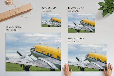 Affiche avion classique élégant jaune, gris et bleu