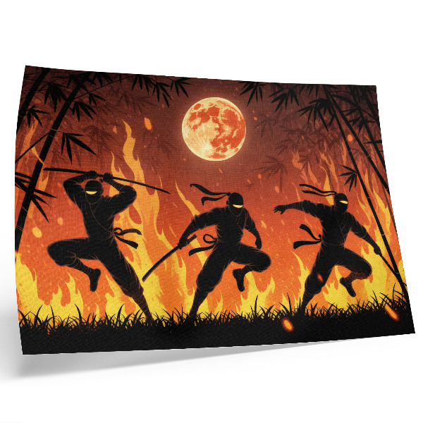 Affiche et poster Scène nocturne dynamique avec des ninjas et des flammes