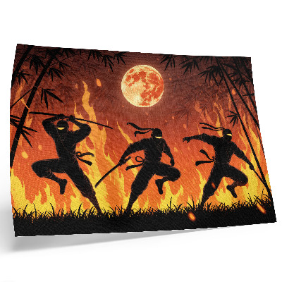 Affiche et poster Scène nocturne dynamique avec des ninjas et des flammes