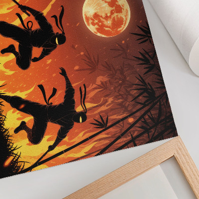 Affiche et poster Scène nocturne dynamique avec des ninjas et des flammes