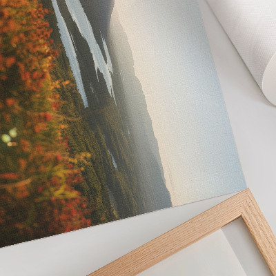 Affiche décorative Fleurs, montagnes, rivière, coucher de soleil, atmosphère paisible