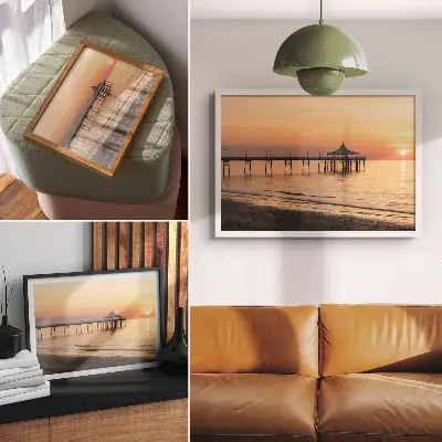 Affiche coucher de soleil sur l'eau vue charmante