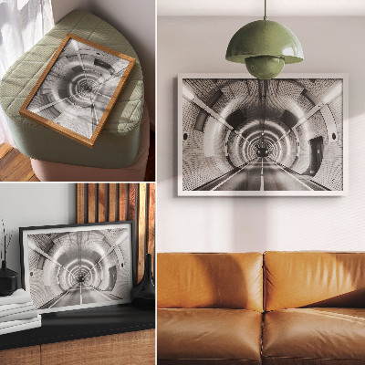Affiche décorative Tunnel symétrique noir et blanc avec des arches