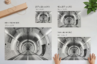 Affiche décorative Tunnel symétrique noir et blanc avec des arches