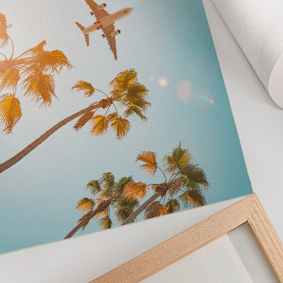 Affiche décorative Avion, palmiers, ciel bleu, climat tropical