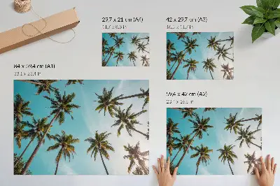 Affiche décorative palmiers sur fond bleu à l'atmosphère paisible