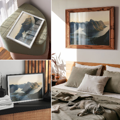 Affiche Fjords, montagnes, eau, coucher de soleil, harmonie de la nature