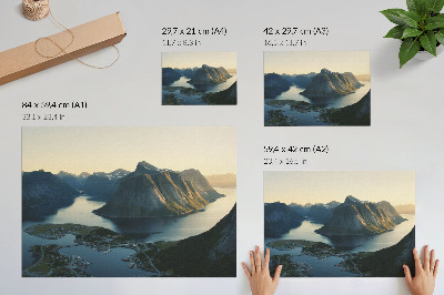 Affiche Fjords, montagnes, eau, coucher de soleil, harmonie de la nature
