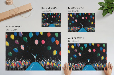 Affiche Des ballons colorés contrastant avec le ciel noir