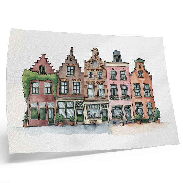 Affiche Des immeubles pittoresques aux couleurs pastel et au style illustratif