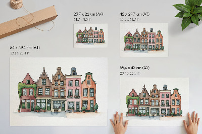 Affiche Des immeubles pittoresques aux couleurs pastel et au style illustratif