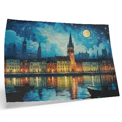 Affiche décorative Reflets nocturnes de la ville, lueur des lampadaires sur l'eau