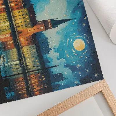 Affiche décorative reflets nocturnes de la ville avec lueurs des lampadaires sur l'eau