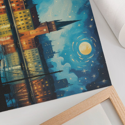 Affiche décorative Reflets nocturnes de la ville, lueur des lampadaires sur l'eau