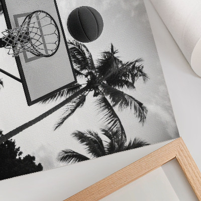 Affiche Panier de basket-ball dans des palmiers sur fond noir et blanc