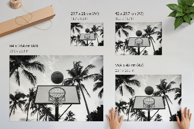 Affiche Panier de basket-ball dans des palmiers sur fond noir et blanc