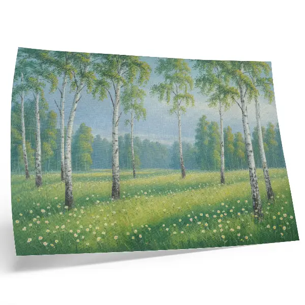 Affiche décorative bouleaux majestueux et fleurs vertes des prés