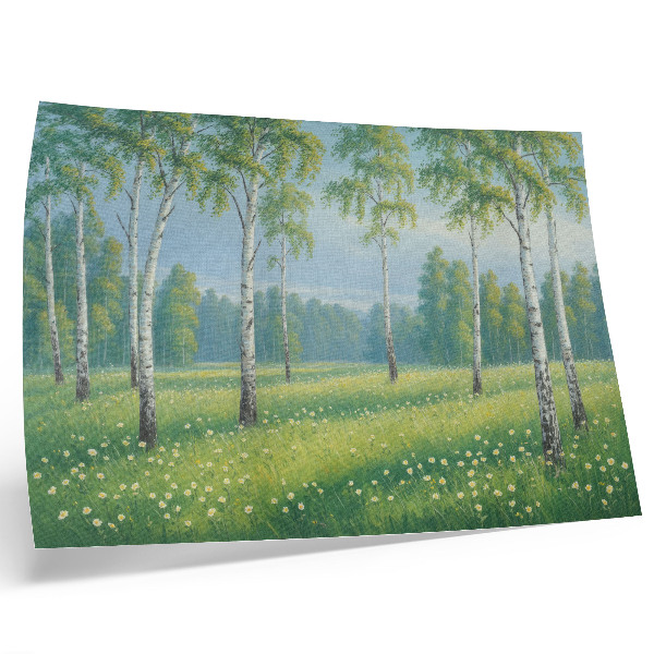 Affiche décorative bouleaux majestueux, fleurs vertes des prés