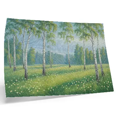 Affiche décorative bouleaux majestueux et fleurs vertes des prés