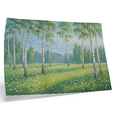 Affiche décorative bouleaux majestueux, fleurs vertes des prés