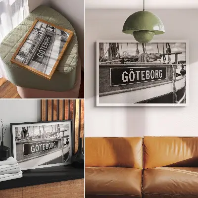 Affiche décorative détail d'un bateau rétro en noir et blanc