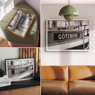 Affiche décorative Détail d'un bateau rétro noir et blanc