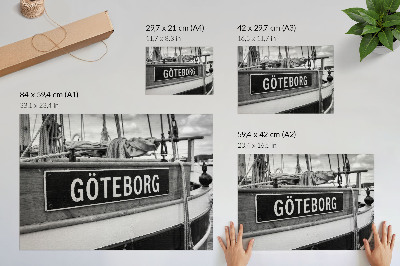Affiche décorative Détail d'un bateau rétro noir et blanc