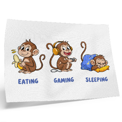 Affiche Illustrations humoristiques d'un singe qui mange, joue et dort
