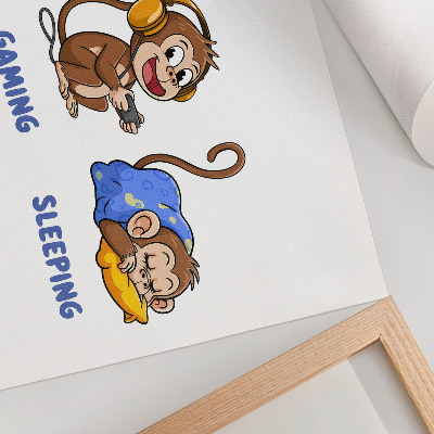Affiche Illustrations humoristiques d'un singe qui mange, joue et dort