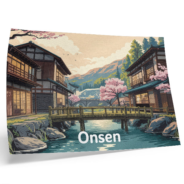 Affiche et poster Paysage avec architecture japonaise et cerisiers