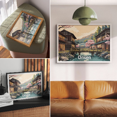 Affiche et poster Paysage avec architecture japonaise et cerisiers