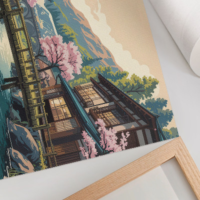 Affiche et poster Paysage avec architecture japonaise et cerisiers