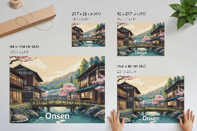 Affiche et poster Paysage avec architecture japonaise et cerisiers