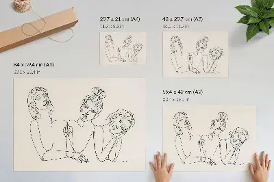 Affiche lignes noires et blanches représentant la délicatesse et l'intimité des figures