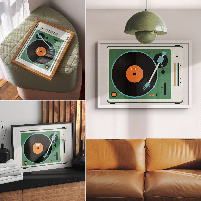 Affiche décorative Gramophone rétro aux couleurs géométriques contrastées