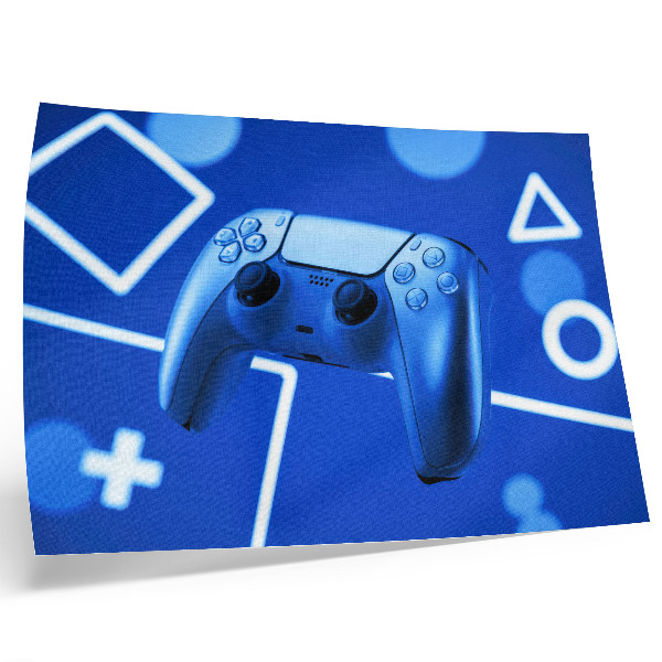 Affiche et poster manette de jeu fond géométrique bleu