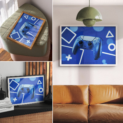 Affiche et poster manette de jeu fond géométrique bleu