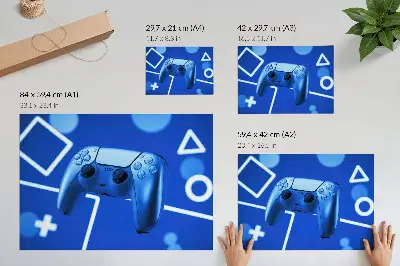 Affiche et poster manette de jeu au design géométrique bleu