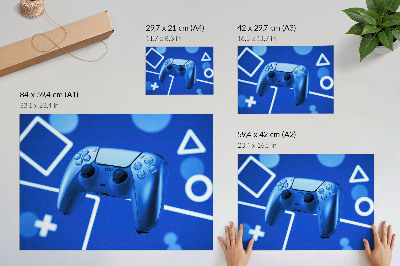 Affiche et poster manette de jeu fond géométrique bleu