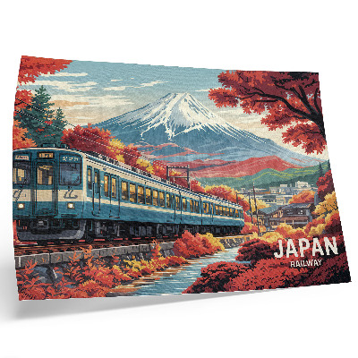 Affiche Un train se détachant sur le fond des montagnes et des couleurs automnales de la nature