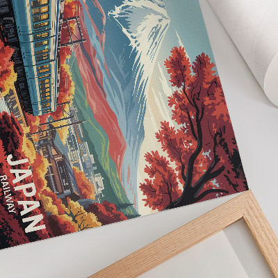 Affiche Un train se détachant sur le fond des montagnes et des couleurs automnales de la nature