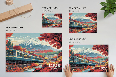 Affiche Un train se détachant sur le fond des montagnes et des couleurs automnales de la nature