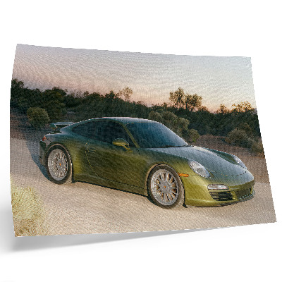 Affiche et poster voiture de sport vert désert coucher de soleil