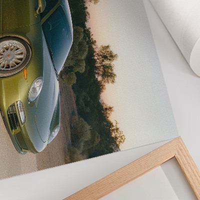 Affiche et poster voiture de sport vert désert coucher de soleil