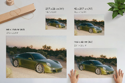 Affiche et poster voiture de sport vert désert coucher de soleil