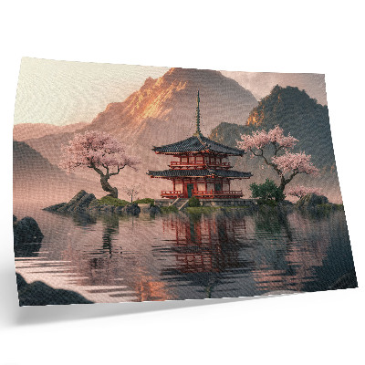 Affiche Bâtiment oriental montagnes lac cerises harmonie
